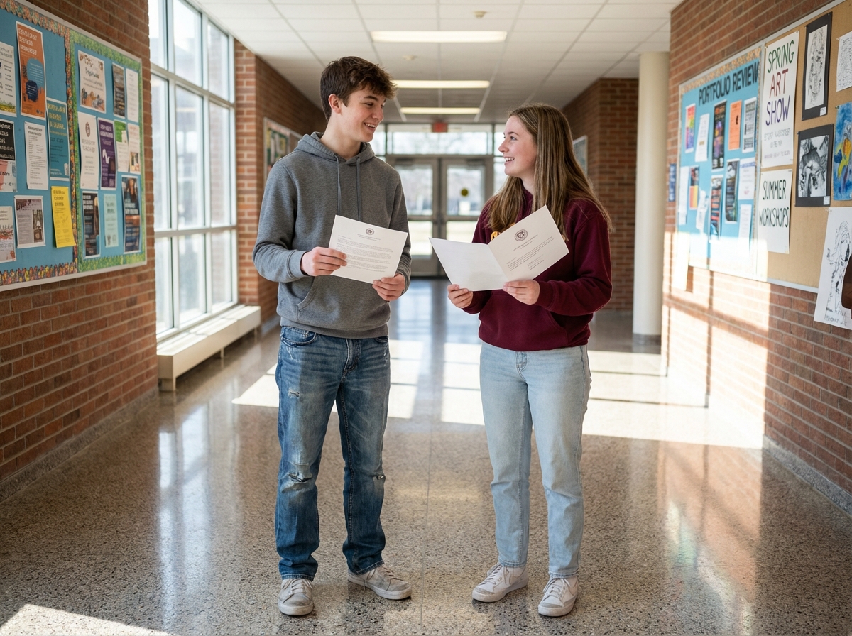 Deux lycéens discutant avec lettres d