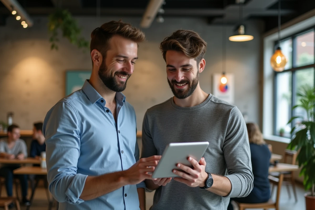 Deux collègues discutant autour d