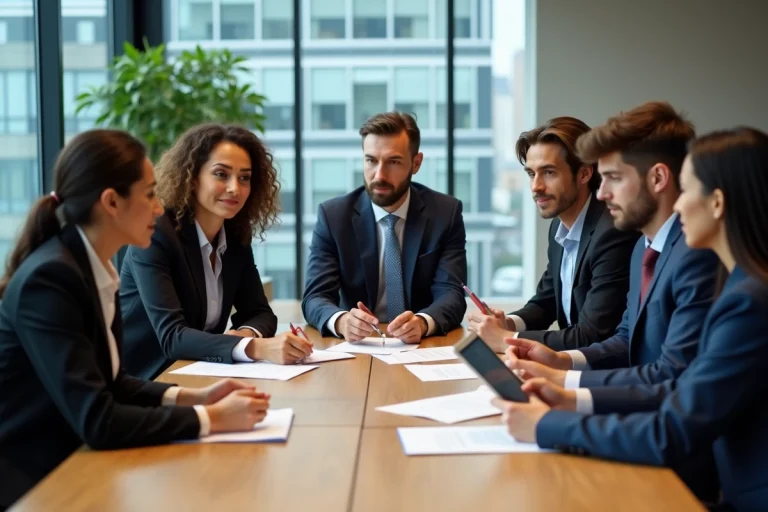 Groupe de professionnels en réunion dans un bureau moderne