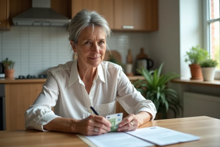 Femme comptant des euros et signant un contrat de location