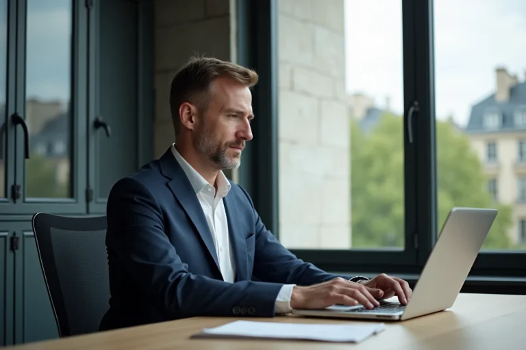 Homme d'affaires assis à son bureau à Paris