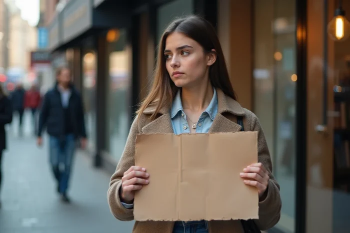 Jeune femme avec pancarte de protestation dans la rue