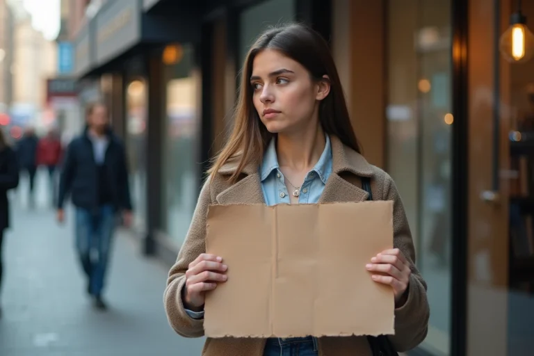 Jeune femme avec pancarte de protestation dans la rue