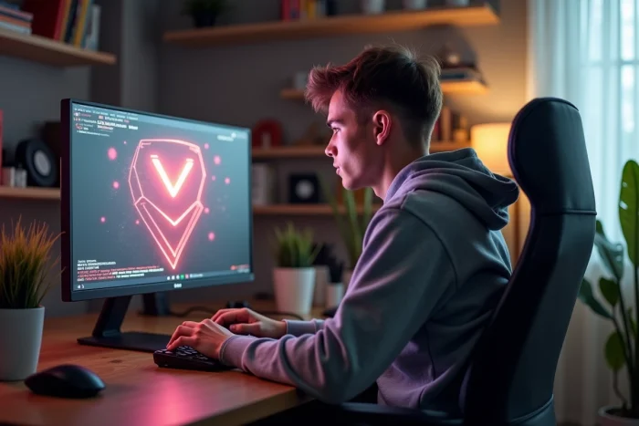 Jeune homme concentré devant un moniteur gaming Valorant