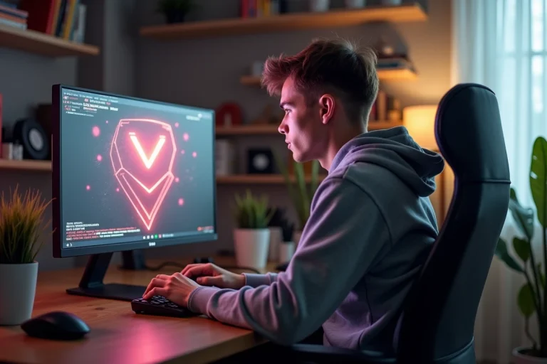 Jeune homme concentré devant un moniteur gaming Valorant