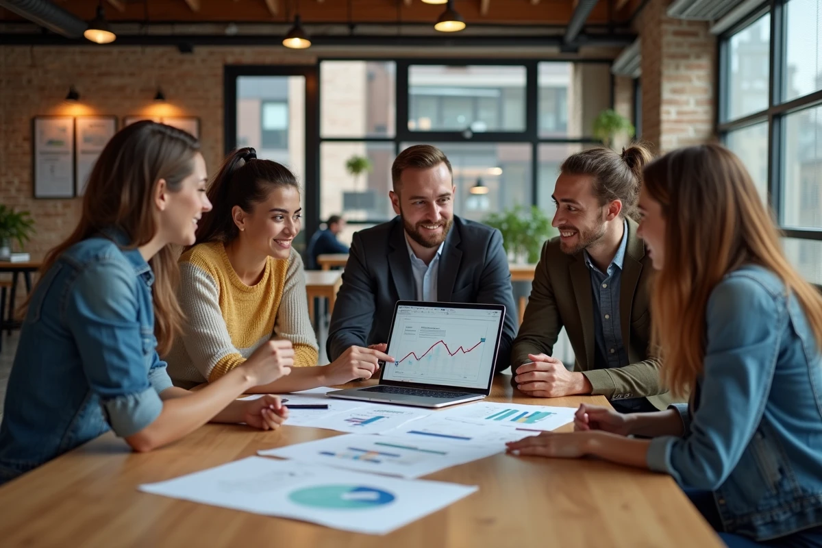 Groupe de jeunes entrepreneurs collaborant autour d