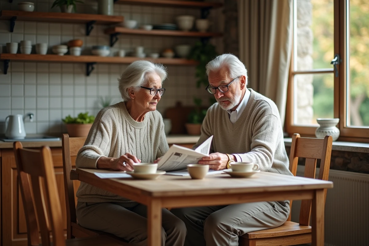 Couple retraité dégustant un petit déjeuner tranquille